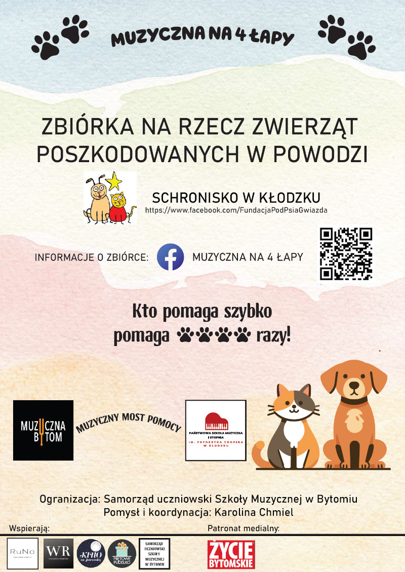 Zbiórka na rzecz zwierząt poszkodowanych w&nbsp;powodzi - plakat